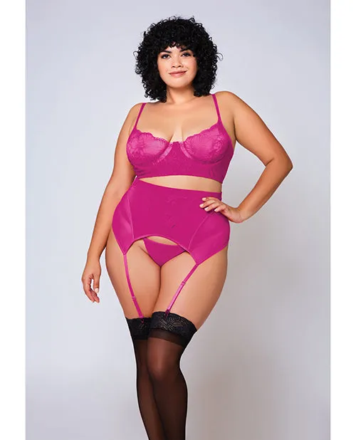 Vibrators Soft Lace Bra High Waist Satin Mesh Garterbelt GString Fuchsia 1X Icollection Lingerie Vibrators Soft Lace Bra High Waist Satin Mesh Garterbelt GString Fuchsia 1X Icollection Lingerie