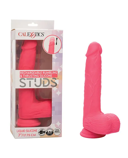 Vibrators Studs Rumbling and Thrusting Silicone Rechargeable Studs Dildo 7in Pink