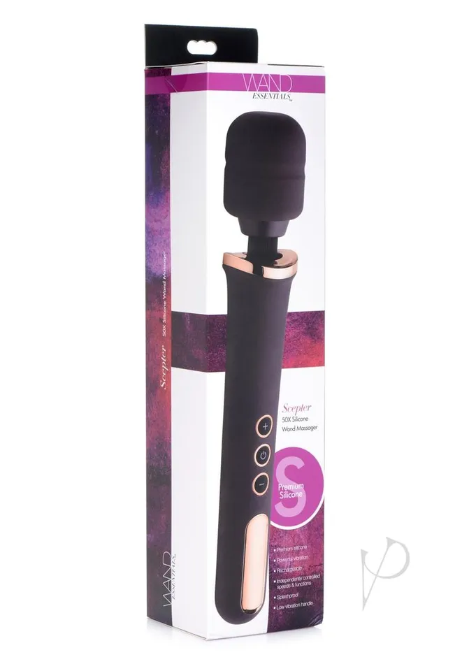 Wand Essentials Wand Essentials Scepter 50X Silicone Vibrating Wand Massager Black Vibrators Wand Essentials Wand Essentials Scepter 50X Silicone Vibrating Wand Massager Black Vibrators