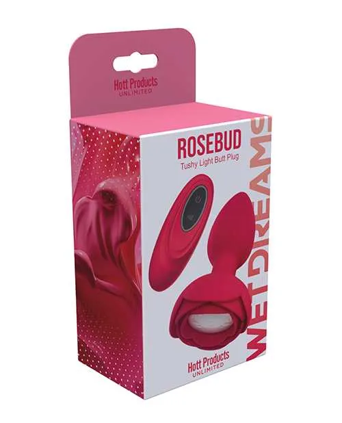 Wet Dreams Male Sex Toys Wet Dreams Rosebud Tushy Light Silicone Butt Plug with Remote Control Red