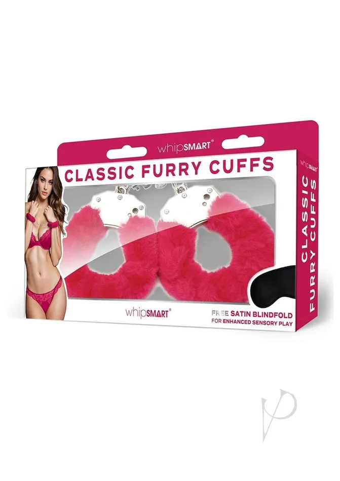 Whipsmart Vibrators WhipSmart Furry Cuffs with Eye Mask Hot Pink