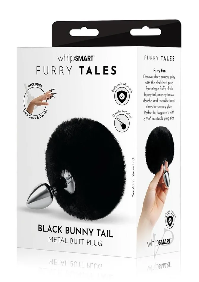Whipsmart Whipsmart Fluffy Bunny Metal Plug with Tail 25in Black Anal