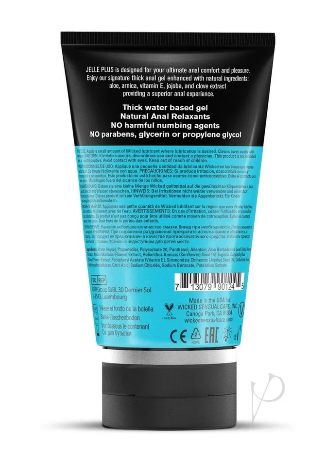 Wicked Jelle Plus Water Based Anal Lubricant with Relaxants 4oz Wicked Jelle Male Sex Toys