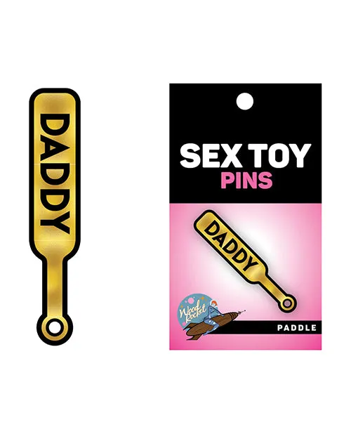 Wood Rocket Paddle Spank Me Enamel Pin YellowGrey Vibrators
