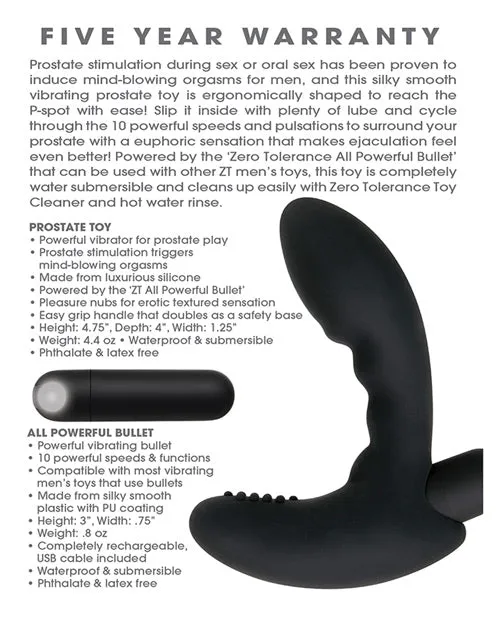 Zero Tolerance Anal Zero Tolerance Eternal PSpot Rechargeable Silicone Prostate Massager Black