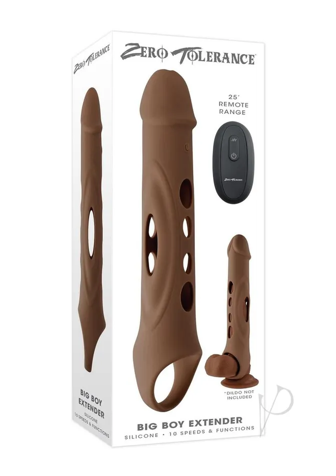 Zero Tolerance Male Sex Toys Zero Tolerance Big Boy Extender Rechargeable Silicone Penis Extension with Remote Control Chocolate