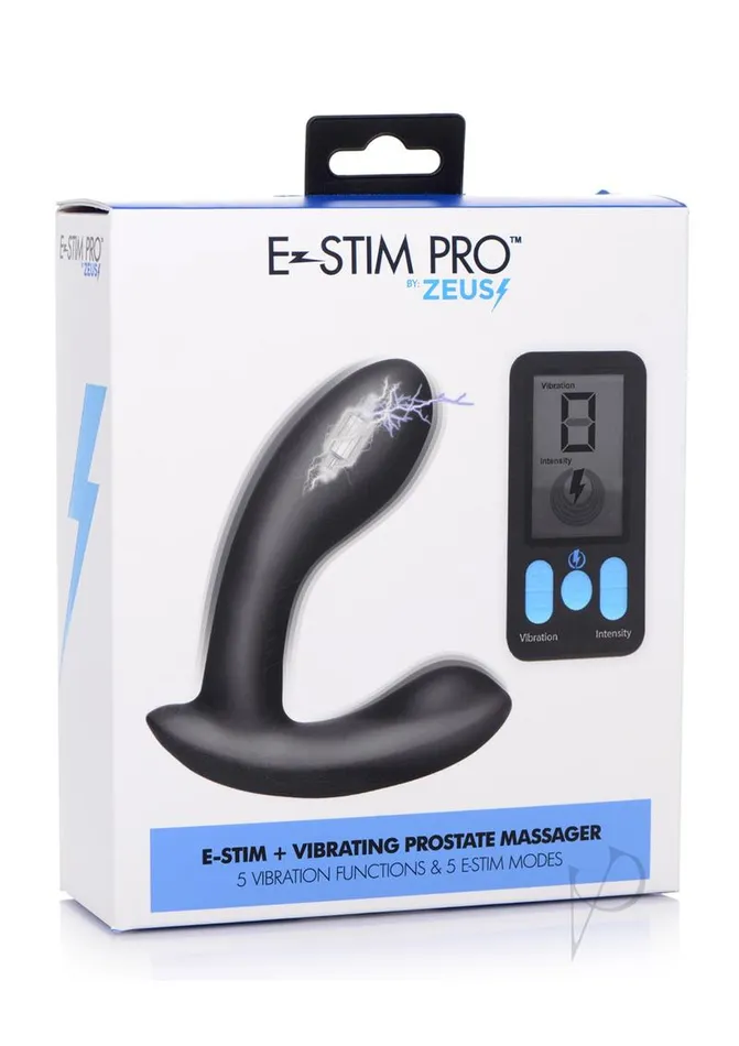 Zeus Electrosex Male Sex Toys Zeus Vibrating and EStim Silicone Rechargeable Prostate Massager with Remote Control Black Zeus Electrosex Male Sex Toys Zeus Vibrating and EStim Silicone Rechargeable Prostate Massager with Remote Control Black